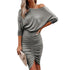 Solid color sexy sloping shoulder slim pleated hip dress